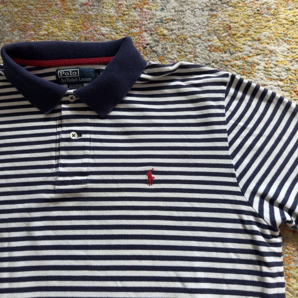 Vintage Y2K Polo Ralph Lauren Striped Polo Shirt Navy White Size L